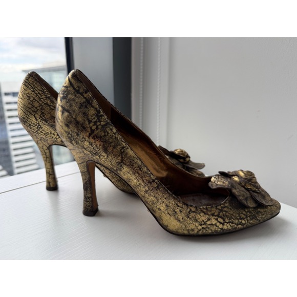 Vintage Y2K Dolce & Gabbana Gold metallicLeather Rose Heels Size 39 US 8-8,5 - Picture 10 of 10